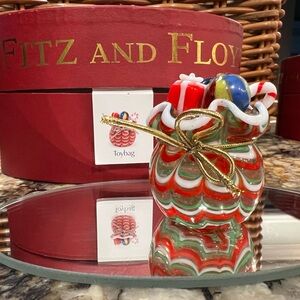Fitz and Floyd Vintage Blown Glass Festive Red and Green Toybag